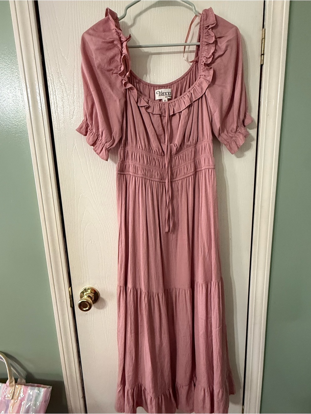 Trixxi Dusty Rose Maxi Dress with Ruffle Neck - Picture 1 of 3